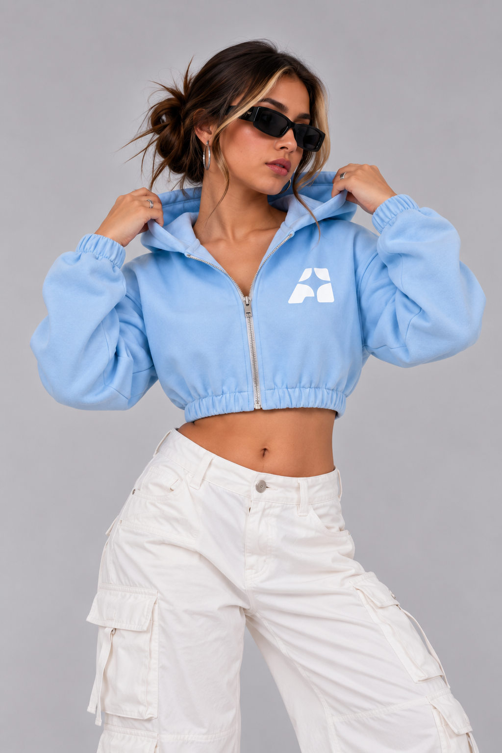 Chaqueta Superestrella Celeste - frente, modelo