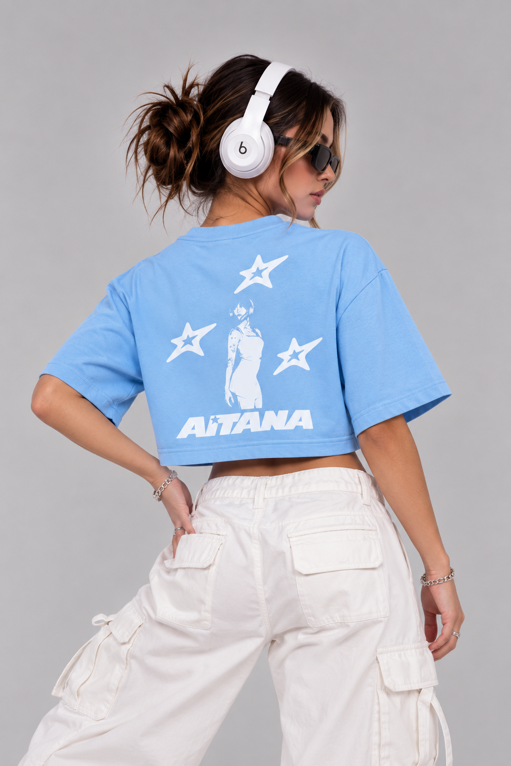 Crop Top Aitana Celeste - espalda, modelo