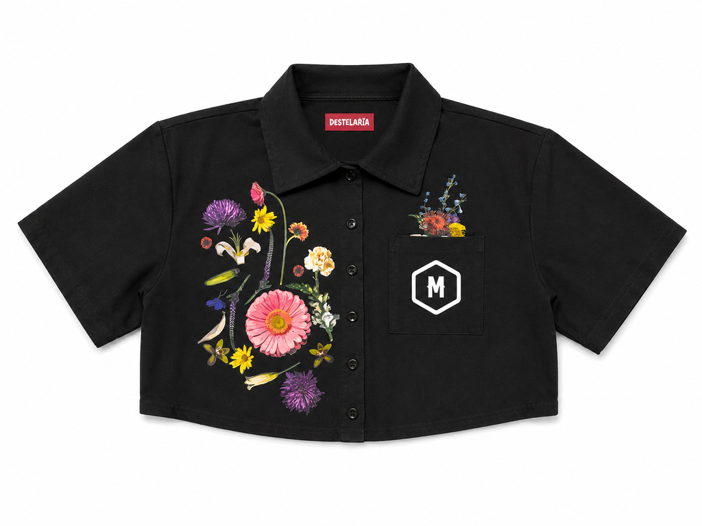 Cropped Jardín Retro Negro