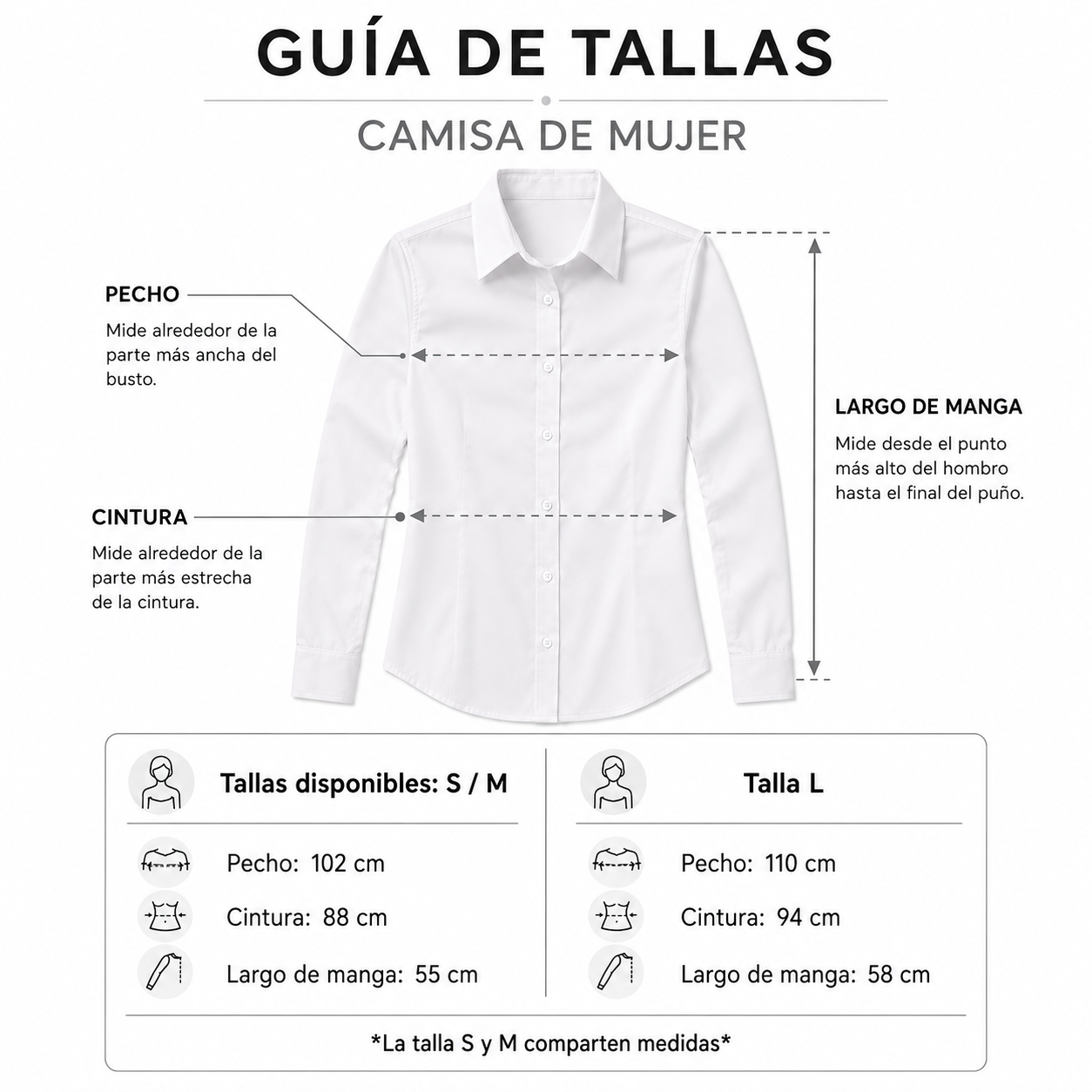 Guía de tallas Camisa Mujer